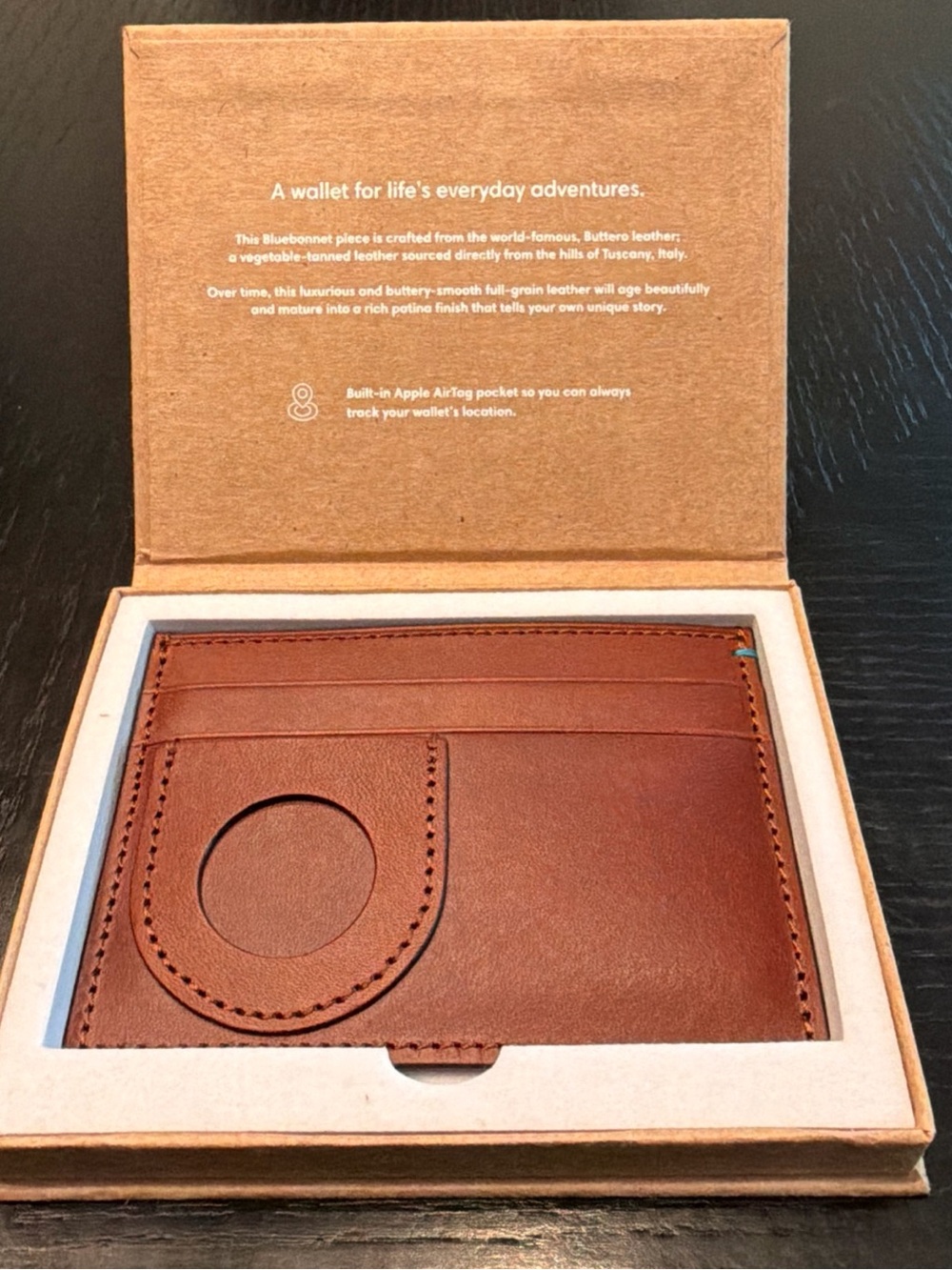 NWT Bluebonnet Genuine Buttero Leather AirTag Card Wallet